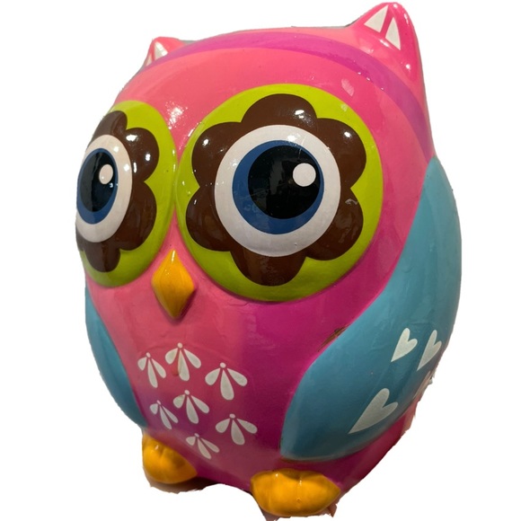 KIDS OWL CERAMIC PIGGY BANK PINK GIRLS BOYS 6.5’x5’x4’inch - Picture 16 of 17